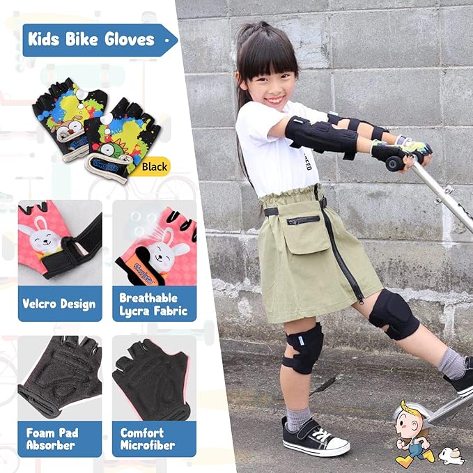 Soft-Style Kids Knee and Elbow Pads with Bike Gloves, Flexible Impact-Resistant Gear for Ages 2-11, Designed for Balance Bikes, Roller-Skating, and Skateboarding