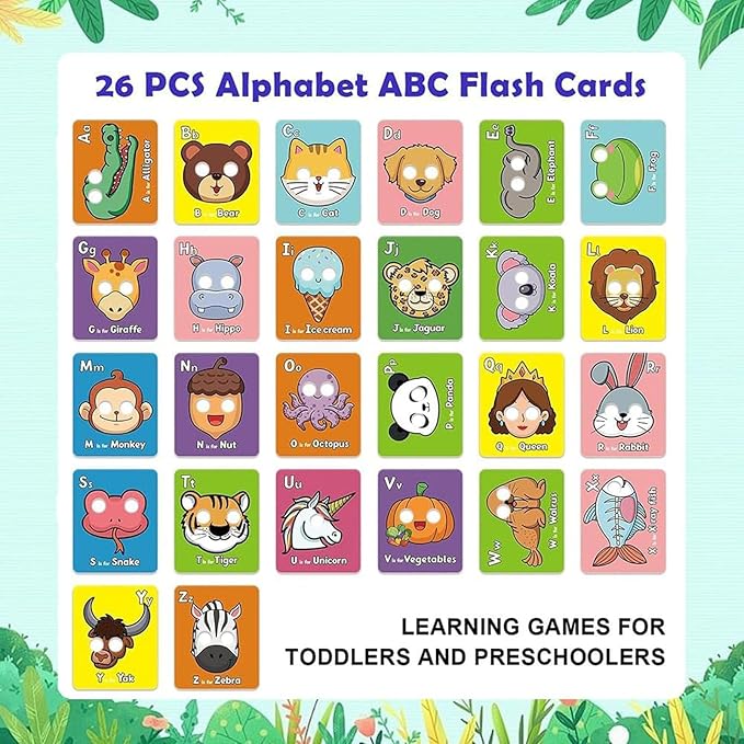 Alphabet Mask Cards, Alphabets ABC Flash Cards with Animal Masks, Giant Letter ABC Animals Faces Flash Learning Flashcards, Interactive and Educational Animals Masks Set (Alphabet Mask Cards, 1)