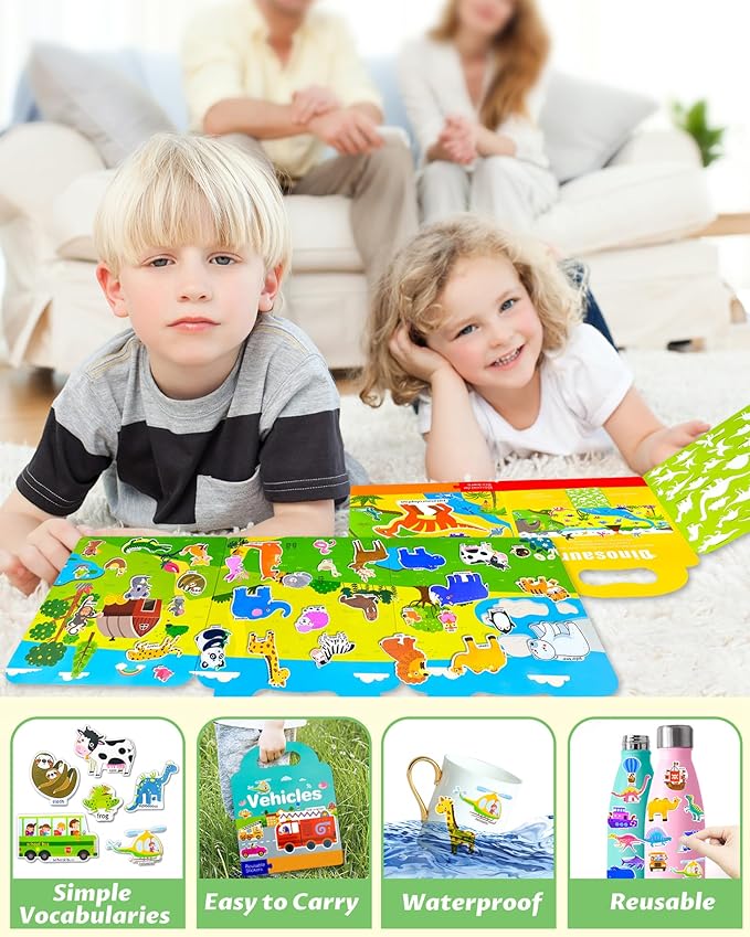 Reusable Sticker Book for Toddlers 2-4 Years, Stickers for Kids, Toddler Sticker Book Ages 1-3, Toddler Craft Activities, Toddlers Travel Toys Ages 2+ Boy Girl Birthday Gifts