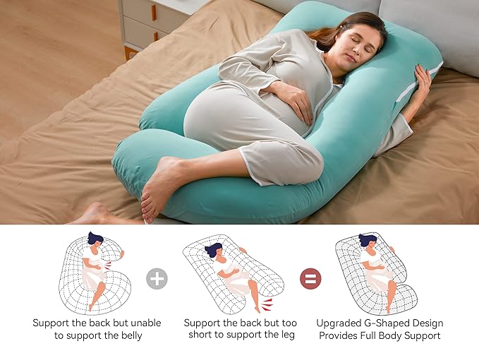 Momcozy U Shaped Pregnancy Pillows with Cotton Removable Cover, 57 Inch Full Body Pillow Maternity Support, Must Have for Pregnant Women, Tiffany Blue