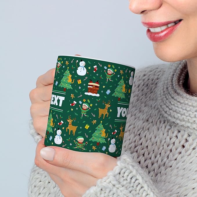 Personalized Mug for Kids - Christmas - Custom Name/Text, Ceramic Hot Chocolate/Cocoa/Coffee Cup for Boys/Girls, Holiday/Birthday Gift - 11 oz, Black Handle