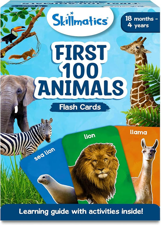 Skillmatics Thick Flash Cards for Toddlers - First 100 Animals, Montessori Toys, Preschool Learning Activities, Learning Aids, Gifts for Kids Ages 1, 2, 3, 4 Years
