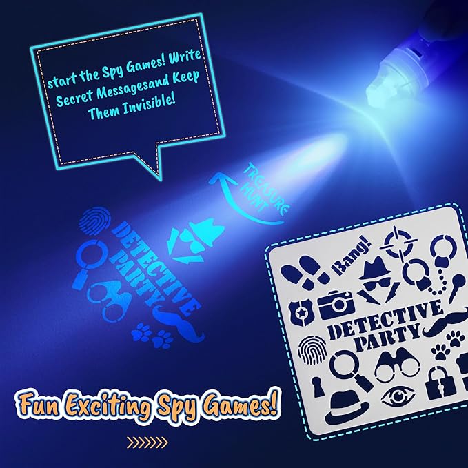 Invisible Ink Pen 24Pcs+ Notebooks, Spy Pens with UV Light, Magic Marker, Classroom Prize, Birthday Party Favors for Kids 8-12, Kids Stocking Stuffers