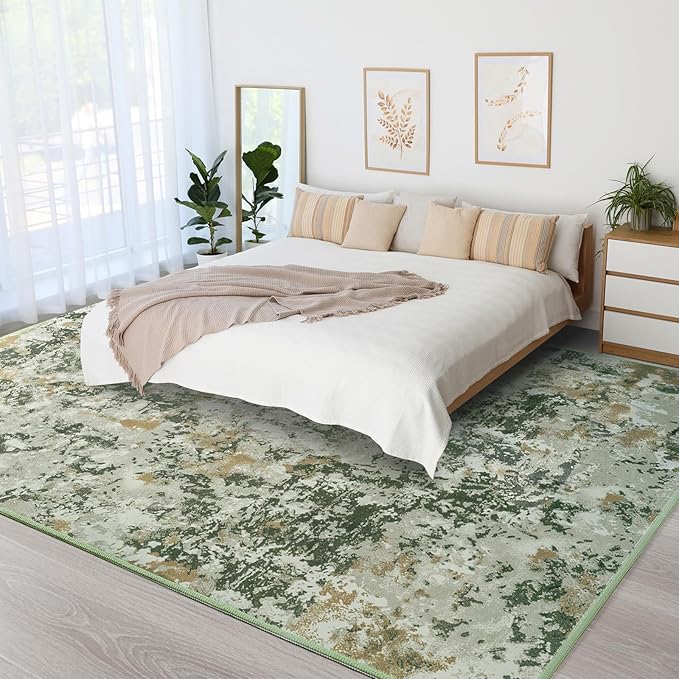 Kelarea 6x9 Rug for Living Room, Green Washable Non-Slip Rugs, Modern Abstract Large Rugs Low Pile Soft Carpet for Bedroom, Kitchen, Dining Room, Classroom, Dorm, Nursery, Home Office