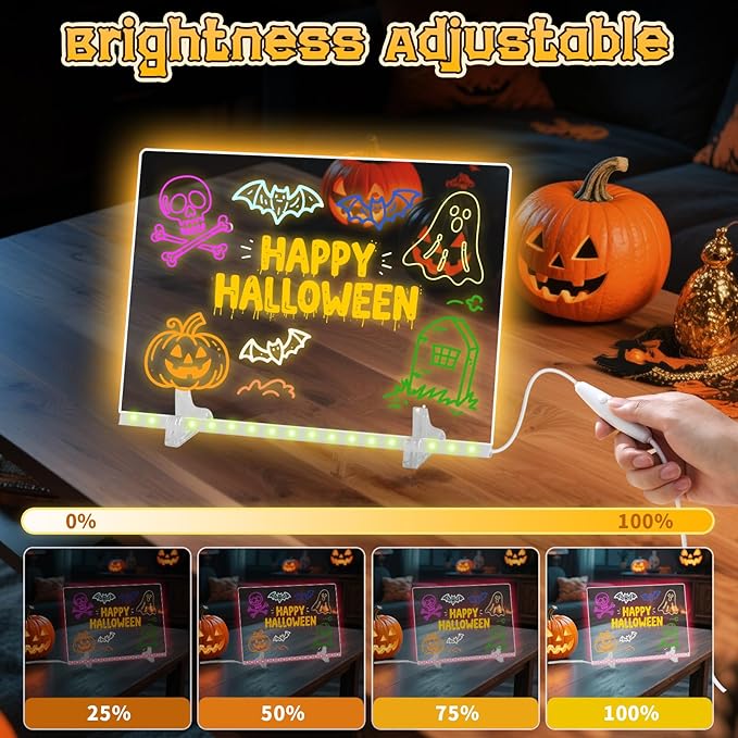 Lumiboard Led Drawing Board with 7 Colors,Light Up Acrylic Cosmody Drawing Board,Glowing Acrylic Dry Erase Board with Light,Lumiboard Led Boards to Write On,Halloween Gifts for Kids (12“*8”)