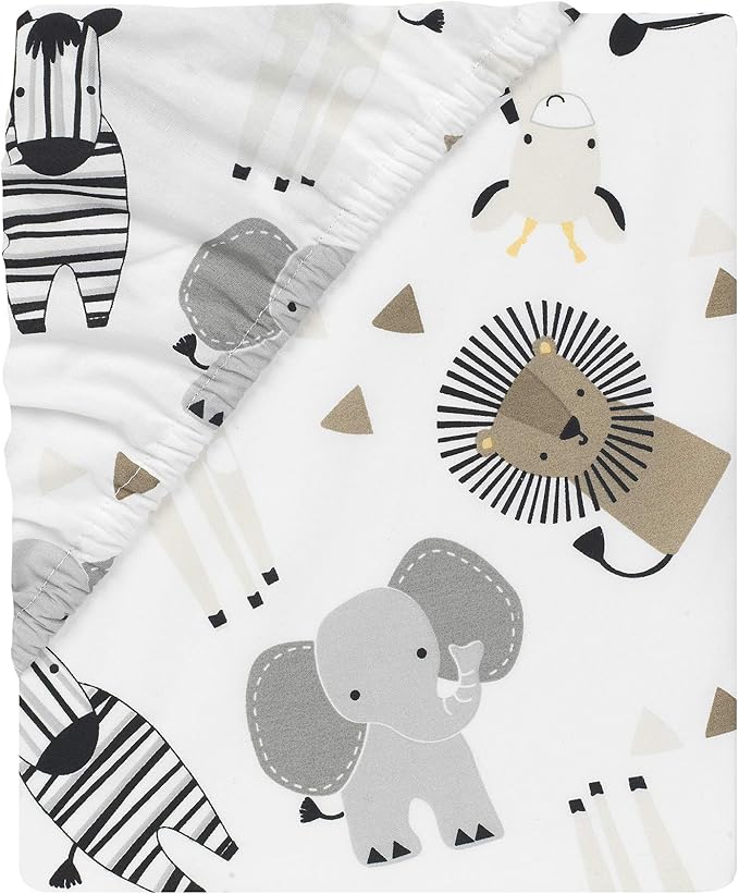 Lambs & Ivy Jungle Safari Elephant 3-Piece Mini Crib Bedding Set - Gray/White