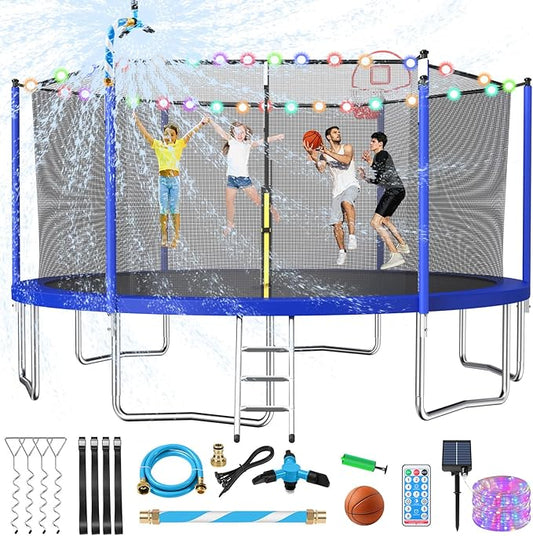 Upgraded 16FT 15FT 14FT 12FT 10FT 8FT Trampoline Outdoor with Basketball Hoop and Net, Capacity for 4-6 Kids and Adults