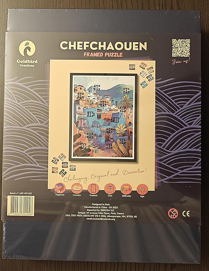 Magnetic Wooden Puzzles with Frame for Adults - Framed Wooden Jigsaw Puzzle - Rompe Cabezas para Adultos - Landscape Wall Art Decor - Original Christmas & Birthday Gift (Chefchaouen)
