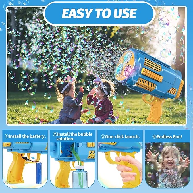 Bubble Machine Automatic Bubble Gun, Summer Beach Bubbles Blower Outdoor Kids Toys for Boy Girl Age 3 4 5 6 7 8 9 10 11 12 Year Old, Birthday Wedding Party Halloween Favors(No Dip)