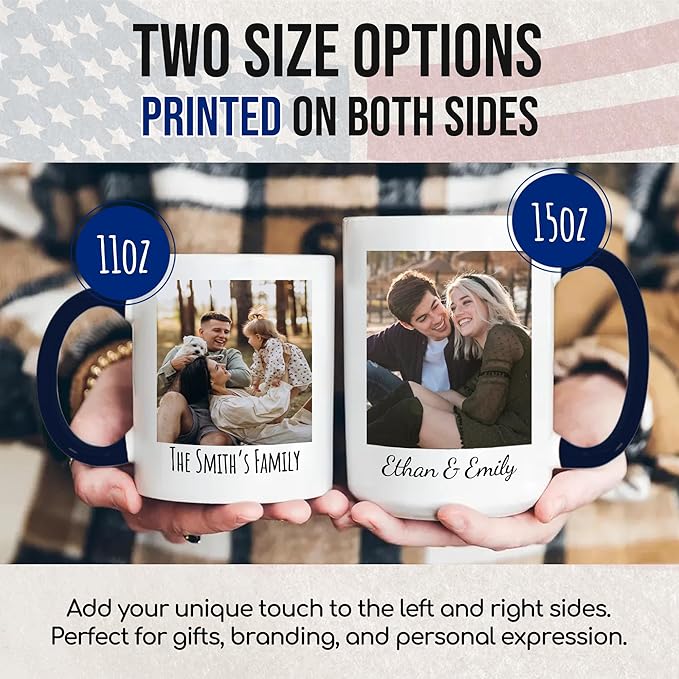 Custom Mug Upload Your Picture Personalized Coffee Mug with Photo Text Name Customized Cup Unique Ideas Gifts for Men Women Mom Dad Girlfriend Boyfriend Friend Family (Dark Blue, 15oz)