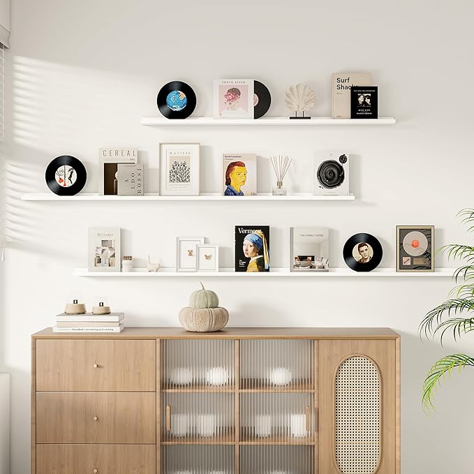 Floating Picture Ledge Shelves for Wall Set of 2, 84 Inches Picture Ledge Shelf with Long Large Nursery Book Shelf for Toys Storage Kids Bookshelf Wall Mounted Living Room Bedroom Decor Frames, White