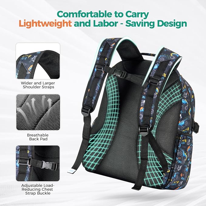 Choco Mocha Truck Backpack for Boys, Kindergarten Backpacks for Boys Backpack Ages 6-8, Boy Elementary School Bookbag 17 Inch, Black