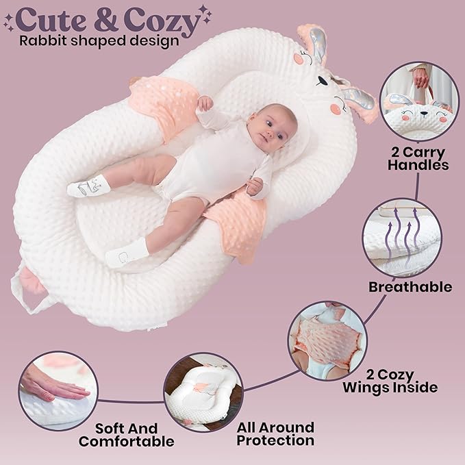 Infant Support Pillow with Adjustable Side Panels - Portable Cushion with Milestone Circles for 0-12 Months - Pink