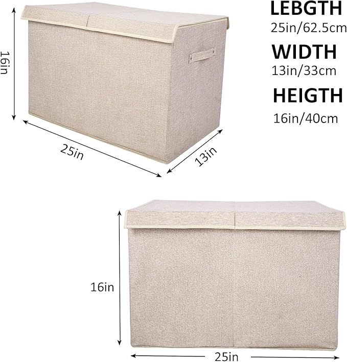 popoly 2 Pack Large Toy Box Chest Storage with Flip-Top Lid, Sturdy Kids Toy Storage Bin Boxes Container for Boys, Girls, Nursery, Closet, Bedroom, Playroom 25"x13" x16"(Linen Beige)