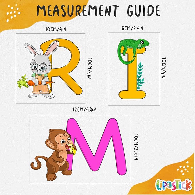 ABC Educational Wall Stickers for Kids - Animal Alphabet Wall Decals by Lipastick - Peel and Stick Letters for Boys and Girls Bedroom, Baby Room, Nursery Decor - Removable Wall Art