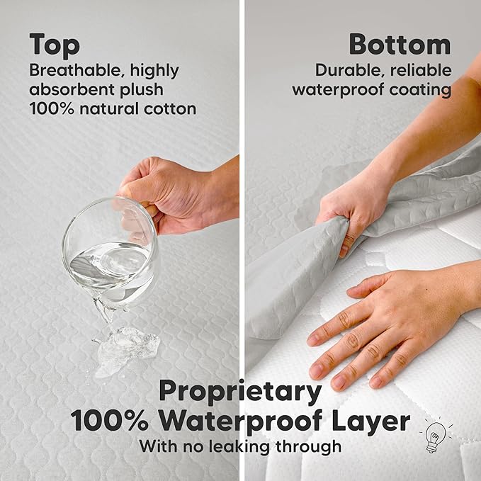 Waterproof Crib Mattress Protector Cover Fitted - 2-Pack Quiet Baby Crib Mattress Pad Sheets, 52" x 28" Soft Quilted Cotton Baby Sheet, Machine Washable, Easy Fit, Durable (Granite/Mavy)