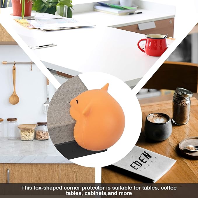 Large Corner Protectors for Furniture, Adhesive Corner Guards, Cute Fox Shape Decorative Silicone Corner Guards Corner Protector for Table, Desk, Bookshelf, Bed Frame (Orange, 4 Pcs)