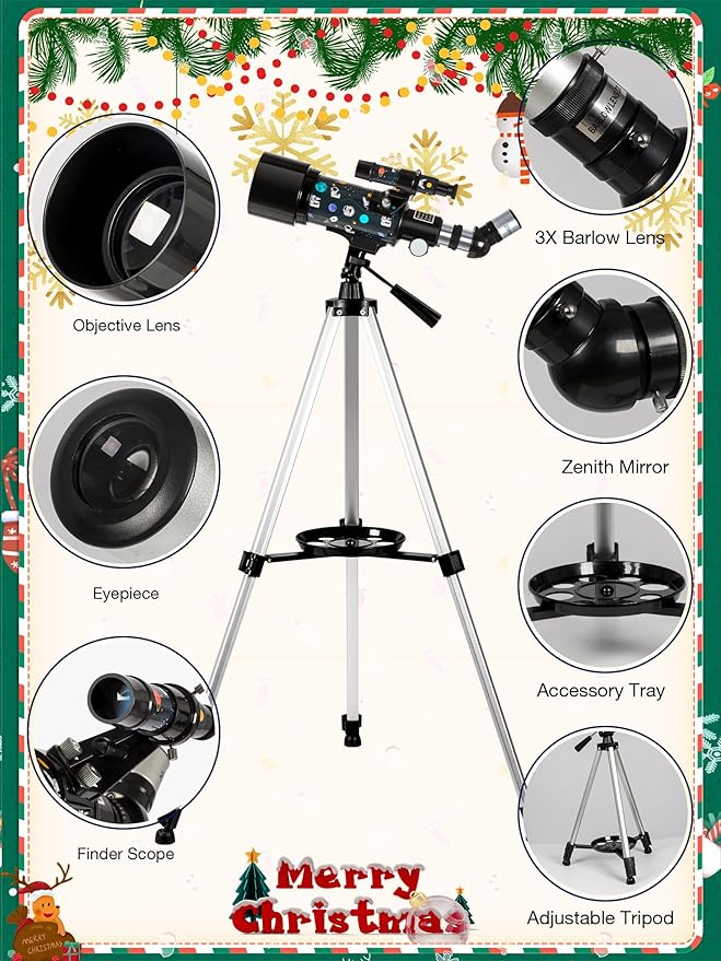 Telescope for Kids Adults Astronomy Beginners Over 8 Years Old, 70mm Aperture Astronomical Refractor Telescopes with Phone Adapter & Wireless Remote, Astronomy Space for Christmas Birthday