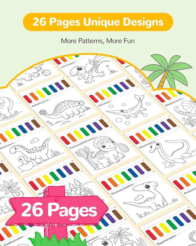 TECJOE Paint with Water Coloring Books for Toddlers, Dinosaur Series Watercolor Set with 3 Brushes, Mess Free Painting Activity for Kids Ages 4 5 6 7 8, Christmas Gifts Arts & Crafts Toy