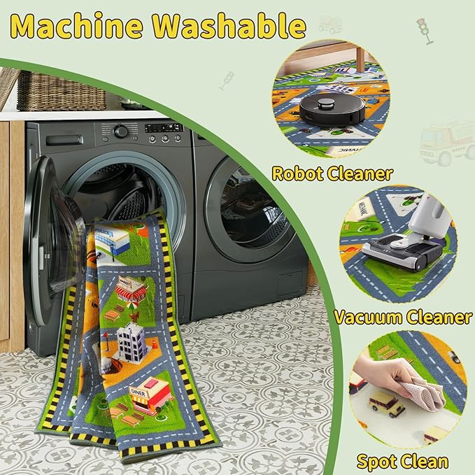 STARUIA Kids Cars Rug for Playroom, 3x5 Car Rugs for Kids Toy Cars, Non-Slip City Road Map Play Rug for Boys Bedroom, Educational Toddler Carpet Play Mat for Classroom Nursery Daycare (39"X59")