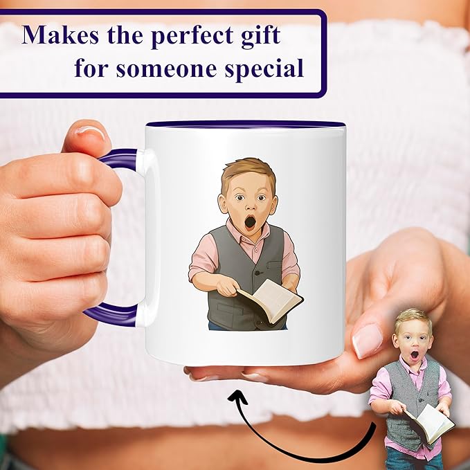 Personalized Coffee Mug, Custom Drawing Portrait Gift, Funny Customized Coffee Gift for Men & Women, Custom Mugs with Pictures, Navy 11oz Father's Day Mug