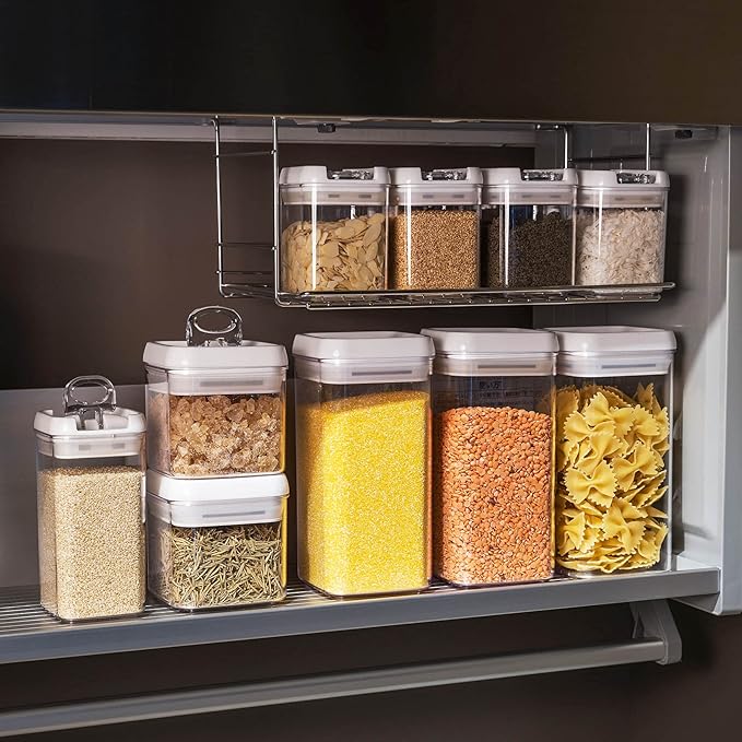 Felli Flip Tite Food Storage Container with Lid Airtight 4" Ring Seal Flip Top, Stackable Acrylic Canister Jar for Pantry Kitchen Counter, Snack Coffee Bean Granola Pet Treats Cracker Holder (1.3 qt)