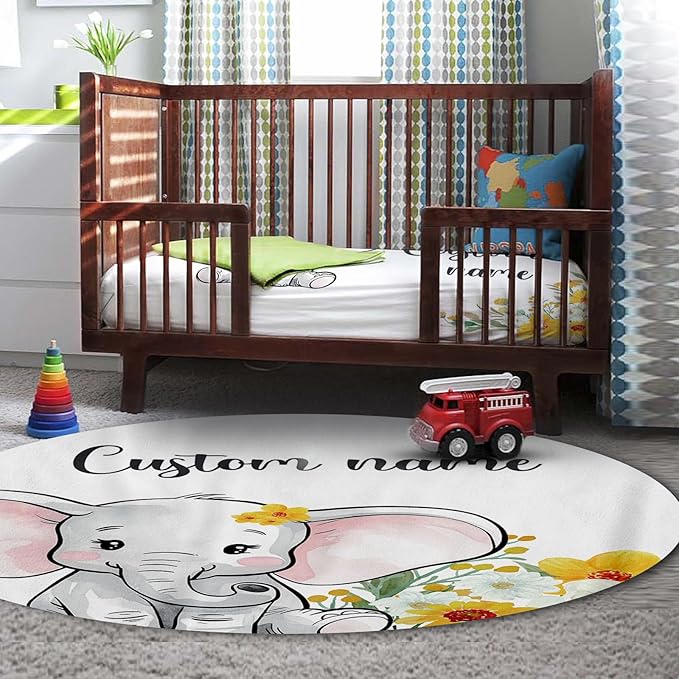 Personalized Nursery Crib Bedding Set: Yellow Floral Custom Name 5 Piece Baby Crib Sets with Elephant Theme - Toddler Double Layer Blanket Set, Comfortable Crib Bed Sheets for Baby Grils