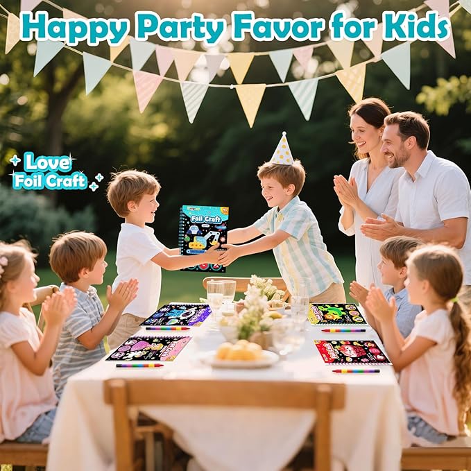 FUNNYB&G Foil Art Craft Activity for Kids - Gift for Boys Crafts for Kids Fun Art Supplies DIY Creative Travel Toy, Birthday Gift Party Favor Toys for Girls Boys 4 5 6 7 8 9 Years Old (Vehicle)