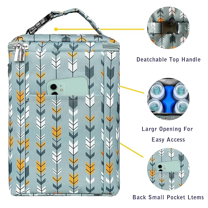 Breastmilk Cooler Bag with Ice Pack Fits 4 Baby Bottles Up to 9 Ounce Insulated Baby Bottle Bag Breast Milk Cooler on The Go with Strap Baby Bottle Cooler Bag for Nursing Mom Daycare or Travel