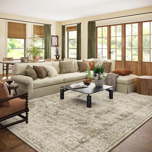 Washable Area Rugs for Living Room: 10x14 Bedroom Area Rugs Boho Vintage Rugs Stain Resistant Non Slip Low Pile Soft Lightweight Carpet for Kitchen Dining Room Farmhouse Nursery Kids Room Home Office