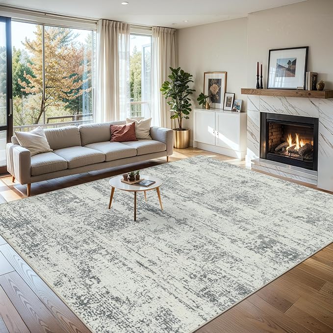 6x9 Area Rugs for Living Room - Washable Rug Modern Abstract Soft Large Neutral Non-Slip Carpet Indoor Floor Stain Resistant Thin Carpets for Bedroom Dining Room Farmhouse Nursery Home Office Grey