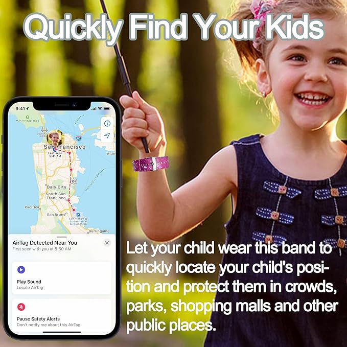 Waterproof AirTag Bracelet for Kids, Hidden Printed Wristband for Apple Air Tag, Silicone AirTag Holder GPS Tracker Case for Band for Child Toddler, Secure Anti-Lost Protection(Starry Sky Purple)