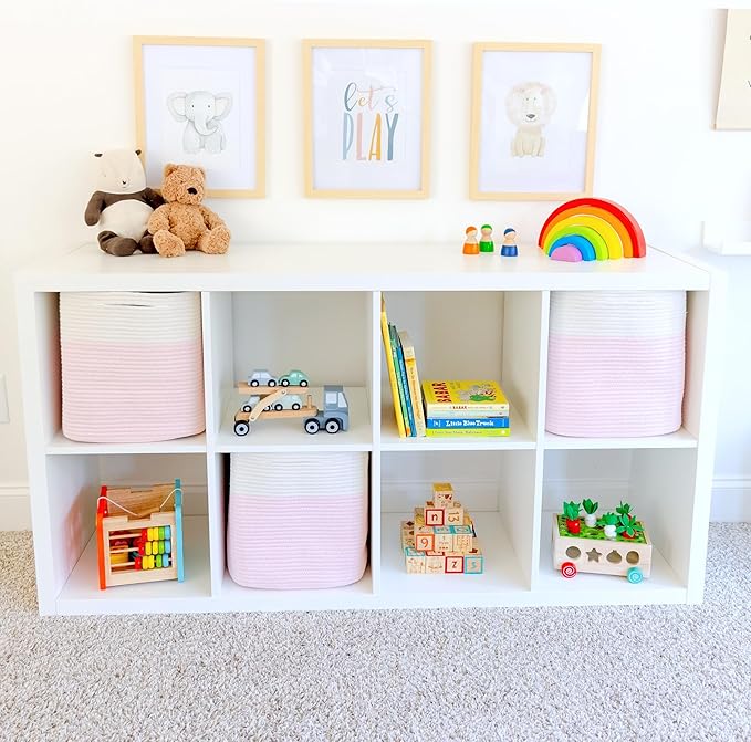 NaturalCozy 13 Inch Cube Storage Bins Cotton Rope Woven Baskets for Organizing 3-Pack | 13 x 13 Storage Cubes | Fabric Square Storage Baskets for Shelves Organizer, Kids Toy Bins, Closet Baby Nursery