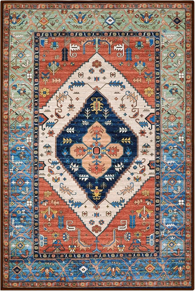 Lahome Boho 2x3 Washable Kitchen Rugs, Throw Non-Slip Backing Small Door Rug for Entryway Low-Profile Inside Door Mats, Oriental Indoor Doormat Carpet for Entrance Bathroom Laundry Living Room, Rust