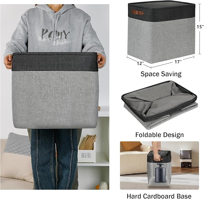 DULLEMELO Grey Storage Baskets for Organizing 3 Pack Fabric Shelf Baskets for Gifts Empty Large Storage Organizer for Closet,Clothes,Toys,Bedroom (Black&Grey)