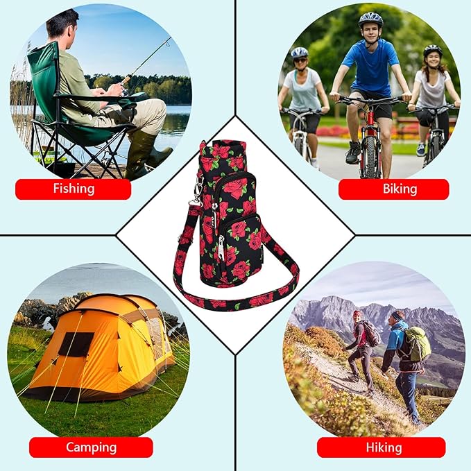 Betsey Johnson Insulated Water Bottle Pouch Holder Carrier Crossbag with Adjustable Shoulder Strap - Lightweight Polyester Accessories with Pockets Good for Hiking Sports