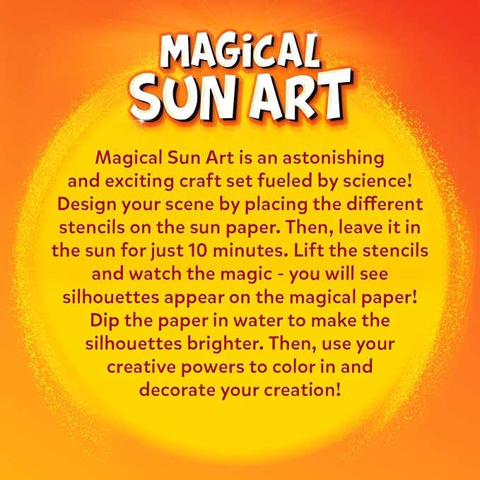 Skillmatics Sun Paper Art Kit - STEM Craft Kit for Kids with Decorative Paper, Stencils & Markers, Create with Sunlight, Mess-Free, Indoor Fun, Gifts for Ages 4, 5, 6, 7, 8, 9, 10, 11, 12