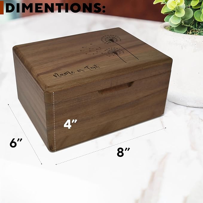 Sunflower Wooden Keepsake Box - Unique Gift for Women, Floral Keepsake for Girls, Personalized Gifts for Teen Girls or Daughters, Dandelion Storage Boxes, Custom Wood Box Flowers, 8x6x4 in