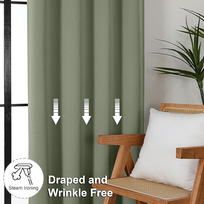 Simplebrand Ava Sage Green Short Blackout Curtains for Bedroom 45 Inches Long 2 Panels Set, Solid Thermal Insulated, Energy Saving Window Treatment Curtains Blackout Drapes, W40 x L45 Inch, Sage Green