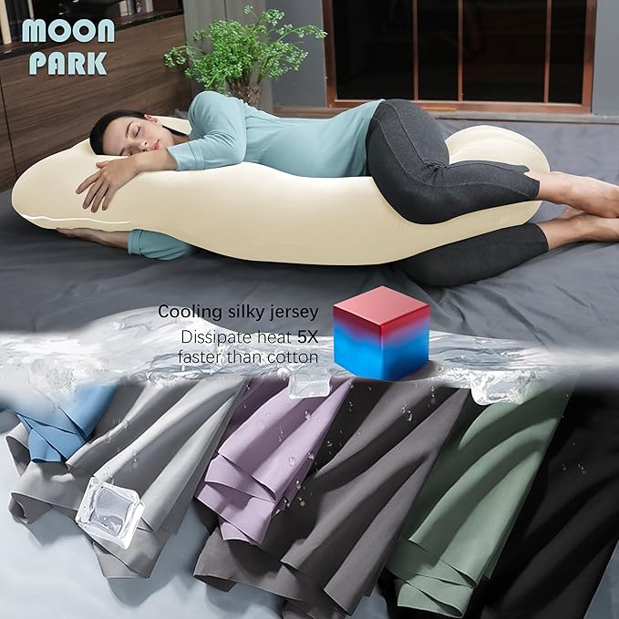 MOON PARK Pregnancy Pillows for Sleeping - U Shaped Full Body Maternity Pillow with Removable Cover - Support for Back, Legs, Belly, HIPS - 65 Inch - Ivory - Cooling Cover