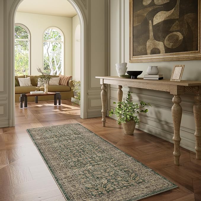Machine Washable Hallway Runner Rugs: 2'6"x8' Kitchen Rug Stain Resistant Non Slip Low Pile Soft Carpet Runners for Hallways Indoor Entryway Kitchen Laundry Room Bedroom Bathroom Farmhouse