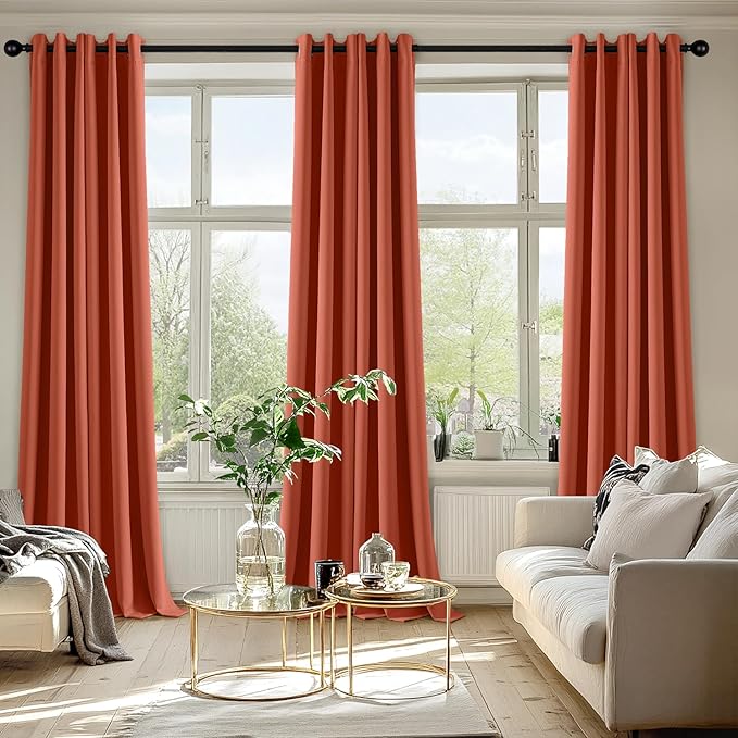 MIULEE Burnt Orange Blackout Curtains for Bedroom Living Room 90 Inches Long 2 Panels, Thermal Insulated Room Darkening Drapes Solid Grommet Top Noise Reduction Terracotta Rust Fall Window Treatments