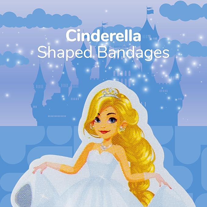 BioSwiss Bandages, Princess Cinderella Shaped Self Adhesive Bandage, Latex Free Sterile Wound Care, Fun First Aid Kit Supplies for Kids and Adults, 24 Count