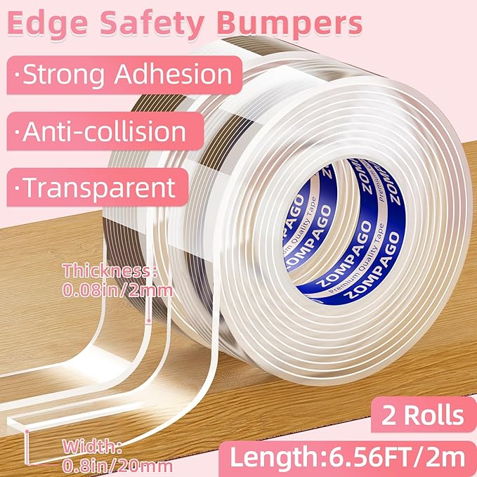 Clear Soft Corner Protectors for Furniture Strip 0.8in x3.28FT,2 Roll Sharp Edge & Table Bumper,Window Edge,Wall Protector,Soft Corner Guards Safe for Proof,Table Corner Protectors in Family