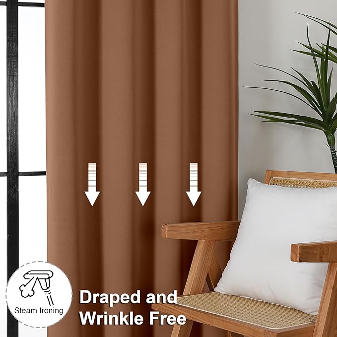 Simplebrand Ava Sun Baked Short Blackout Curtains for Bedroom 45 Inches Long 2 Panels Set, Solid Thermal Insulated, Energy Saving Window Treatment Curtains Blackout Drapes, W40 x L45 Inch, Sun Baked