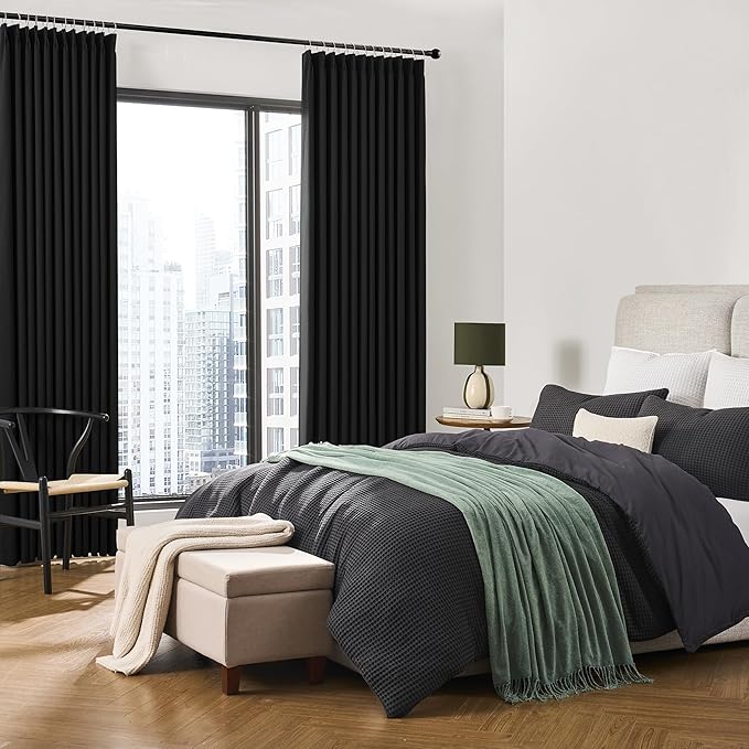 Black Pinch Pleated Curtains 144 Inches Long Wall Curtains, Elegant and Sleek Velvet Drapes for Cinema, Hall, Theatre 12 FT Length 2 Panels, Extra Long Blackout Curtains for Living Room 40 Wide