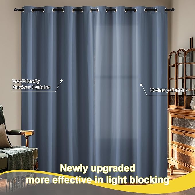 NICETOWN 100% Blackout Curtains for Bedroom, Total Blackout Thermal Insulated Grommet Window Curtains & Drapes 96 Inch Length for Living Room, 2 Panels, Stone, 52 x 96 Inch