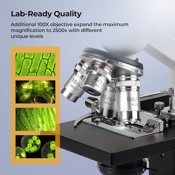 [Constant Temperature] Vabiooth Lab Trinocular Compound Microscope 40X-2500X Magnification with 7" Monitor 5MP E-Eyepiece,Adjustable Thermostat Mechanical Stage for Husbandry,Pet Hospital,Farms