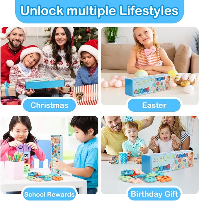 Baby Bath Toys, Mold Free Silcone Shape Sorting & Stacking Bath Toy Set with 10 Cute Floating Pieces, Color & Shape Sorter Toys for Toddler Early Learning Bathtub Fun