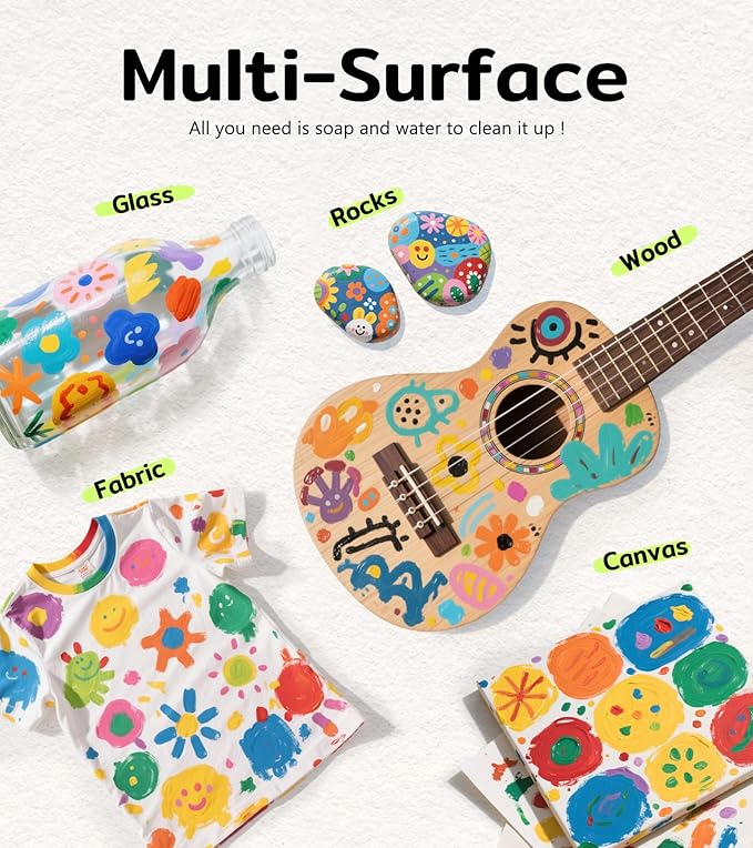 TMOL Washable Paint for Kids 12 Colors, Non-Toxic, Safe & Washable for Toddlers, Tempera Paint with Brushes, Palette & Bucket, School Project Art Supplies